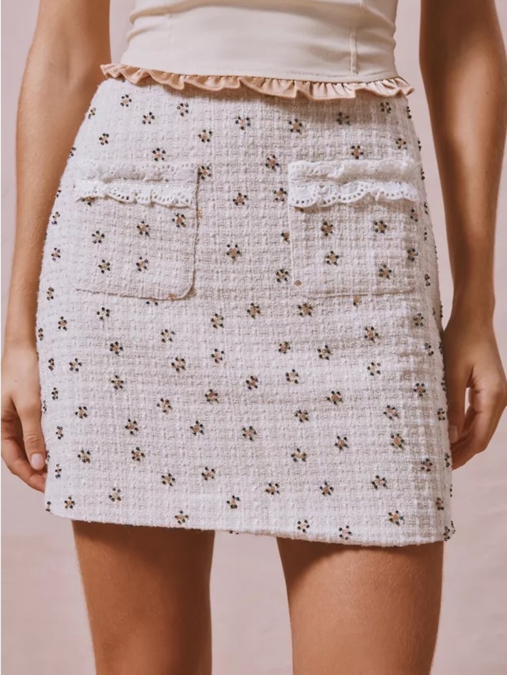 Urban Outfitters Sister Jane Reine Beaded Tweed Mini Skirt - Medium